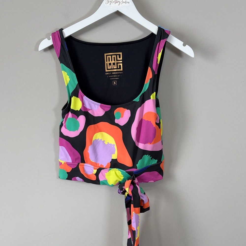 Emily McCarthy Colorful Abstract Bow Sports Bra Top Padded Athletic Sz S NEW